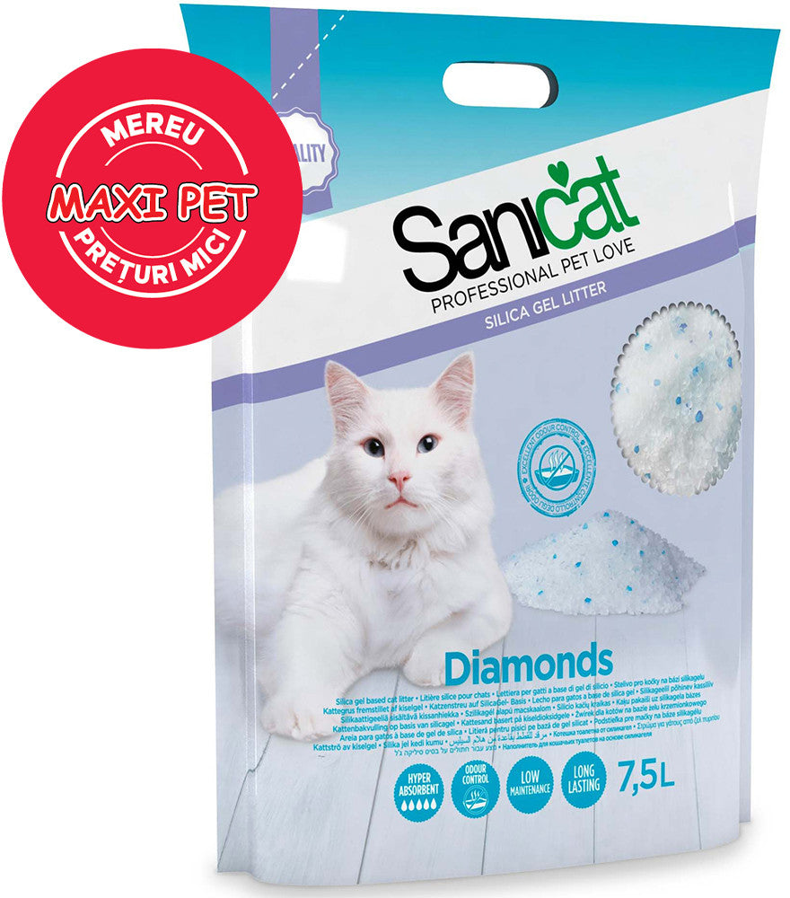SANICAT Diamonds Nisip igienic silicat pentru pisici 7,5L/3,45kg - Maxi-Pet.ro