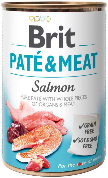 BRIT PATE & MEAT Conserva cu bucaţi de carne şi pate, cu Somon 400g