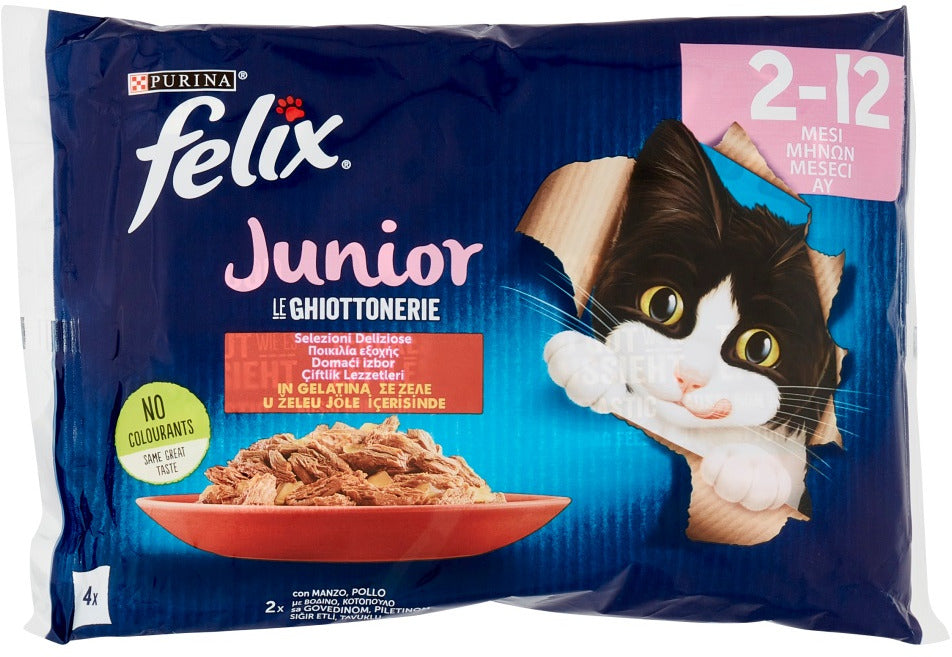 FELIX Pachet plicuri JUNIOR pentru pisicuţe, cu Pui şi Vita 4x85g