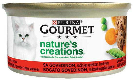 GOURMET Nature's Creations Conserva pentru pisici, Vita, Mazare şi Morcovi 85g