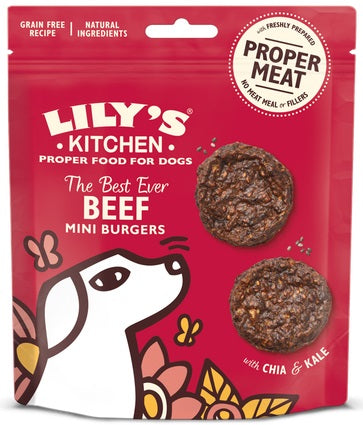 LILY'S KITCHEN Mini Burgers Recompensă pentru câini The Best Ever, cu Vită 70g - Maxi-Pet.ro