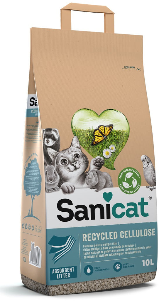 SANICAT Clean&Green Aşternut pisici, celuloză şi hârtie, biodegradabil 10L/3,4kg - Maxi-Pet.ro