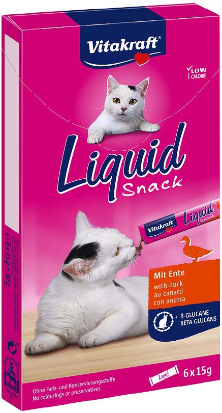 VITAKRAFT Snack lichid pentru pisici, Raţă şi Beta-Glucan (6 plicuri x 15g), 90g - Maxi-Pet.ro