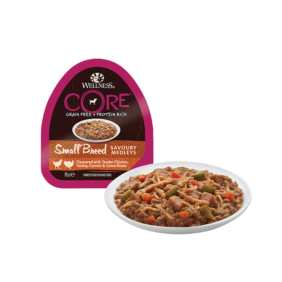 Hrana umeda pentru caini Wellness Core Small Breed Savoury cu pui si curcan 85 g - Animax