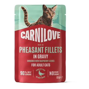 CARNILOVE Hrană umedă pentru pisici, cu fazan și frunze de zmeur, 85g