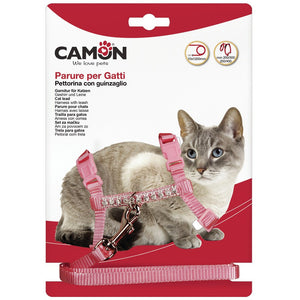 CAMON Ham cu lesa pentru pisici, nailon si strasuri 10mm/140cm, diverse culori