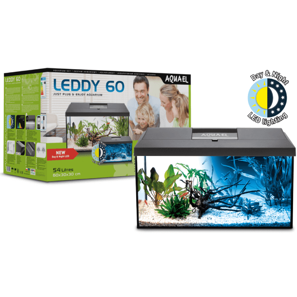 Acvariu din sticla Aquael Set Leddy 60 Black Day&Night 60x30x30cm - Animax