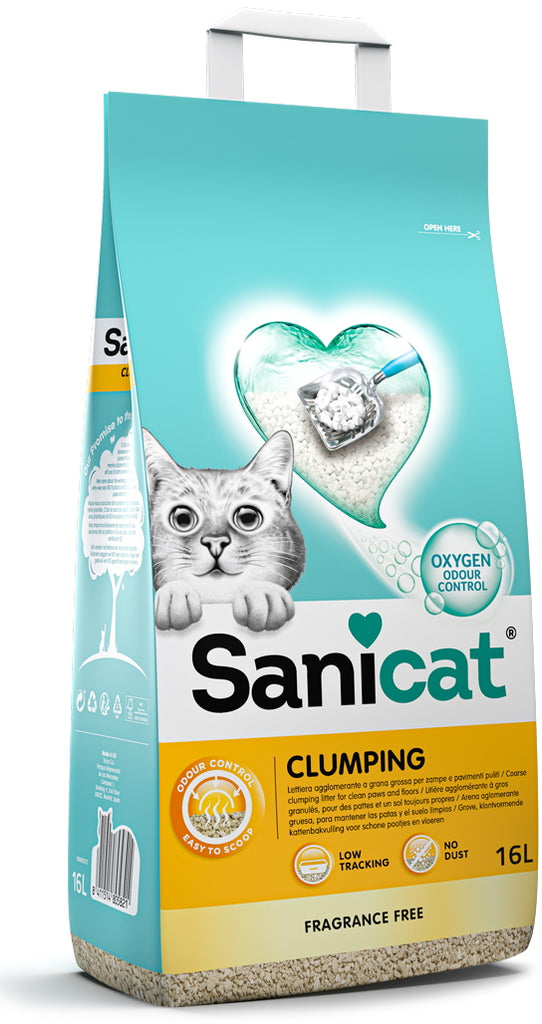 SANICAT Clumping Nisip pentru pisici, fara aroma, 16L/14kg