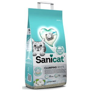 SANICAT Clumping Nisip pentru pisici White Cotton Fresh, bentonita 20L/17kg