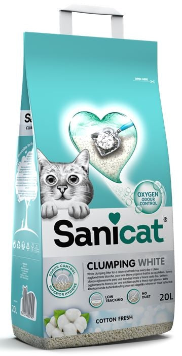 SANICAT Clumping Nisip pentru pisici White Cotton Fresh, bentonita 20L/17kg