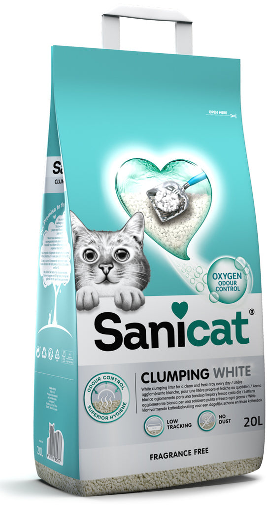 SANICAT Clumping White, Nisip pentru pisici, fără aromă, 20L/18kg - Maxi-Pet.ro
