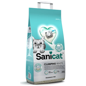 SANICAT Clumping White, Nisip pentru pisici, fara aroma, 20L/18kg