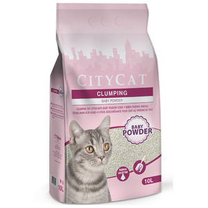 CITYCAT Clumping White Baby Powder, Nisip pentru pisici, 10L/8,5 Kg