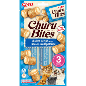 INABA CHURU Bites Recompensa pt. pisici, Pernute Ton/Scoici, Pachet 3 buc x 10g