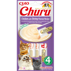 INABA CHURU Recompensa pt. pisici, Piure Pui si Creveti, Pachet 4 plicuri x 14g
