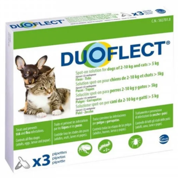 Solutie antiparazitara pentru caini si pisici DUOFLECT CAT > 5 KG & DOG (S) 2-10 KG