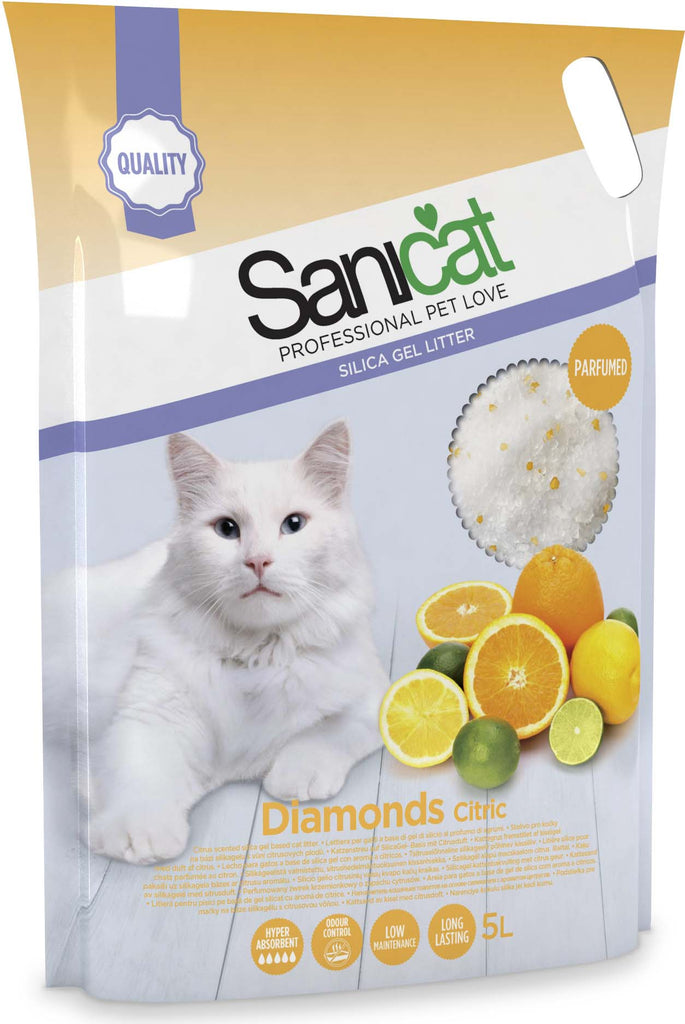 SANICAT Diamonds Nisip igienic silicat pentru pisici CITRIC 5L/2,3kg