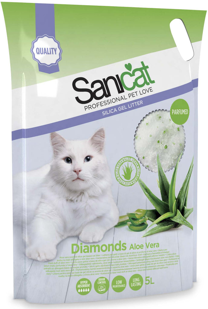 SANICAT Diamonds Nisip igienic silicat pentru pisici ALOE VERA 5L/2,3kg