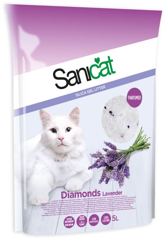 SANICAT Diamonds Nisip igienic silicat pentru pisici LAVANDA 5L/2,3kg