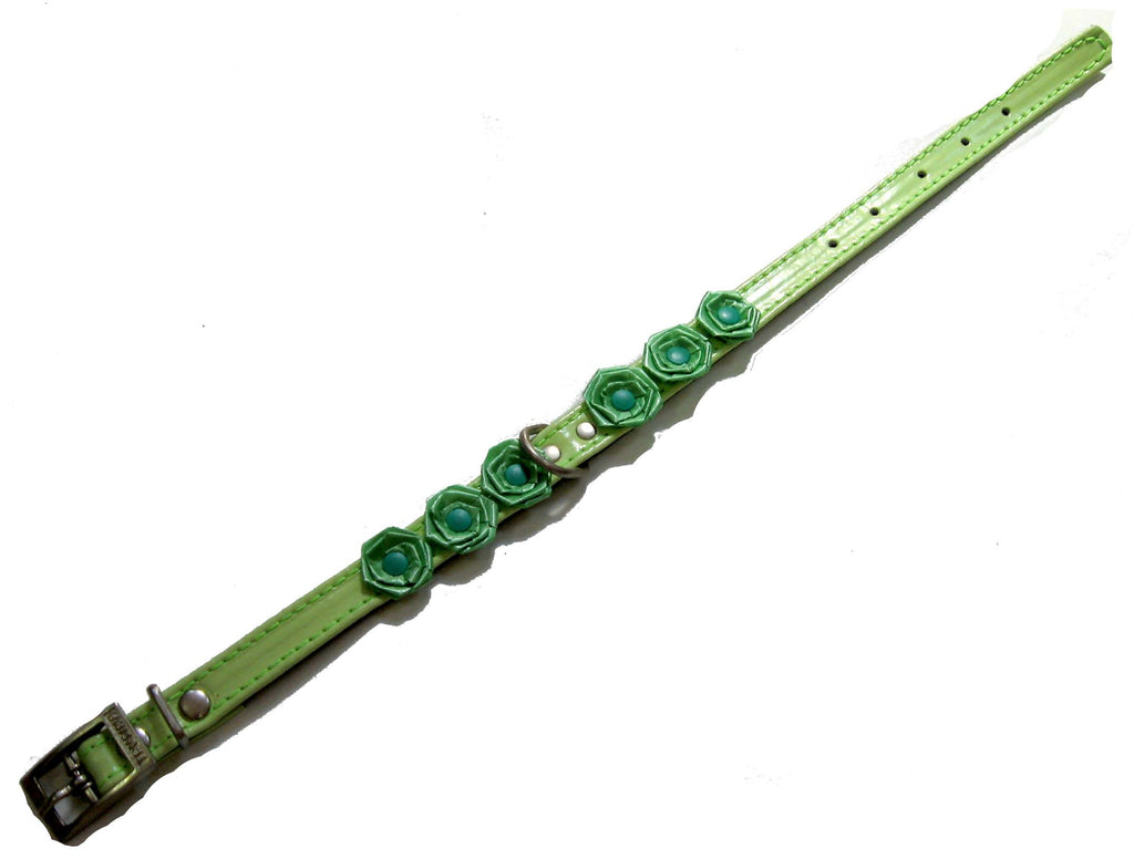 TRUSINA Zgarda pentru caini, cu model Trandafir, 15mm/36cm, Verde 