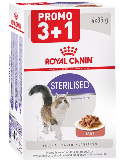 3+1 ROYAL CANIN FHN Sterilised Gravy pentru pisici 4X85G