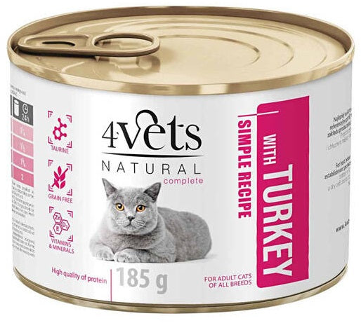 4VETS Natural Conserva pentru pisici, cu Curcan 185g