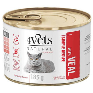 4VETS Natural Conserva pentru pisici, cu Vitel 185g