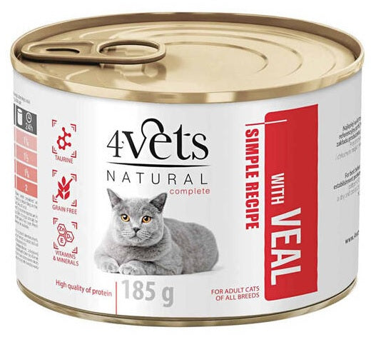 4VETS Natural Conserva pentru pisici, cu Vitel 185g