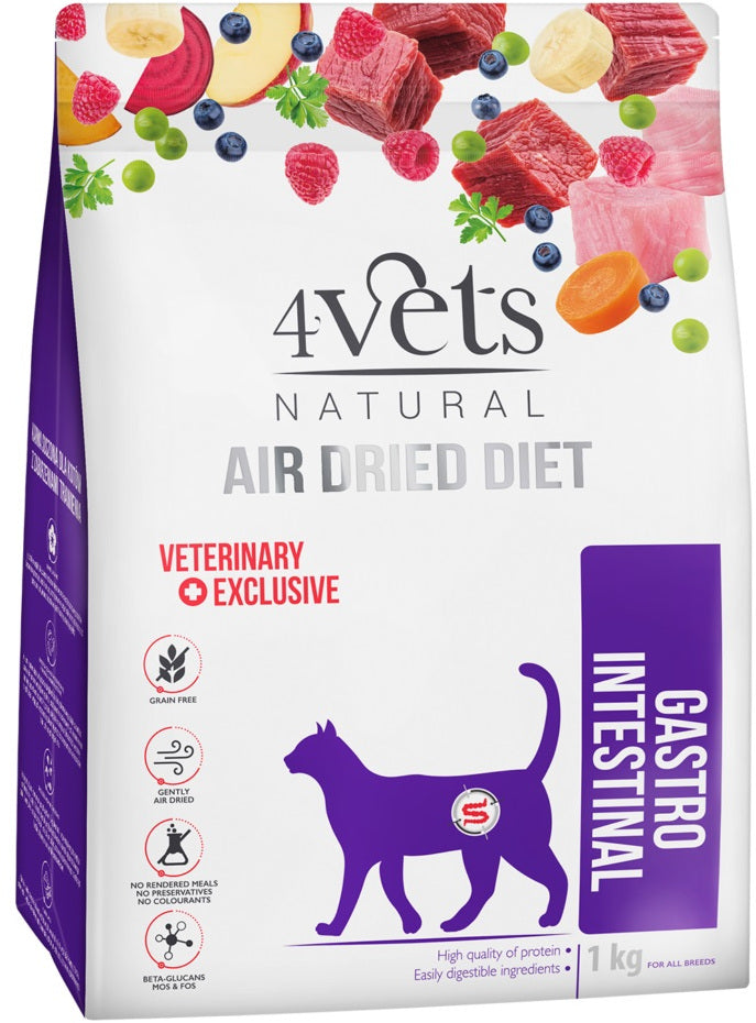 4VETS Natural Hrana uscata pentru pisici, Gastro Intestinal - AIR DRIED 1kg