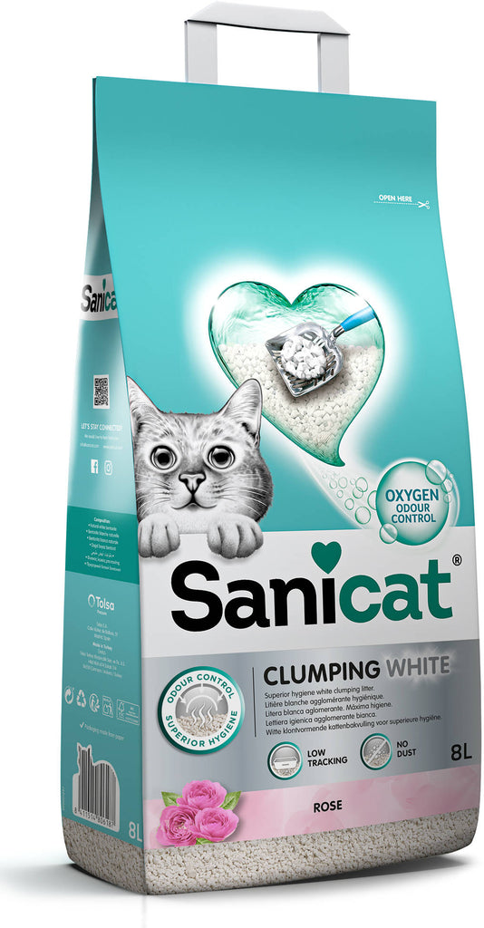 SANICAT Clumping White Rose Nisip pentru pisici, bentonită 8L/6,8kg - Maxi-Pet.ro