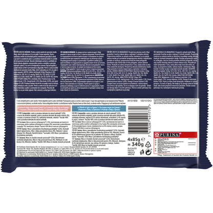PURINA® FELIX® SENSATIONS Selecție de Pește, cu Somon și Creveți, Păstrăv și Spanac, în aspic, hrană umedă pentru pisici, 4x85 g