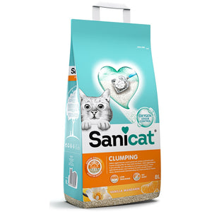 SANICAT Clumping Nisip pentru pisici, cu aroma de Vanilie si Mandarina, 8L/7kg