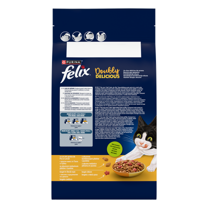 PURINA® FELIX® Doubly Delicious, Adult, cu Pui și Curcan, bogat în Sfeclă roșie, hrană uscată pentru pisici, 1.4 kg