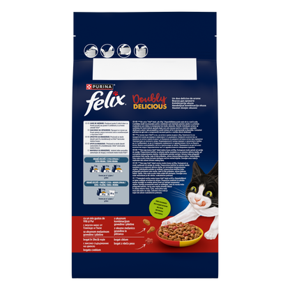 PURINA® FELIX® Doubly Delicious, Adult, cu Vită și Pui, bogat în Sfeclă roșie, hrană uscată pentru pisici, 1.4 kg