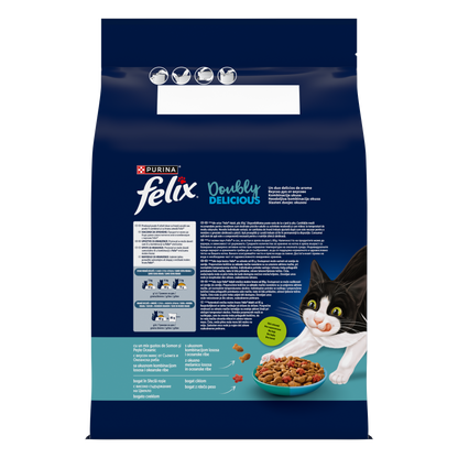 PURINA® FELIX® Doubly Delicious, Adult, cu Somon și Pește Oceanic, bogat în Sfeclă roșie, hrană uscată pentru pisici, 3kg