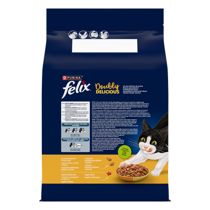 PURINA® FELIX® Doubly Delicious, Adult, cu Pui și Curcan, bogat în Sfeclă roșie, hrană uscată pentru pisici, 3kg