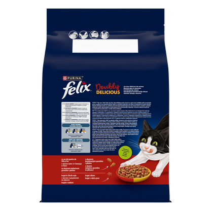 PURINA® FELIX® Doubly Delicious, Adult, cu Vită și Pui, bogat în Sfeclă roșie, hrană uscată pentru pisici, 3kg