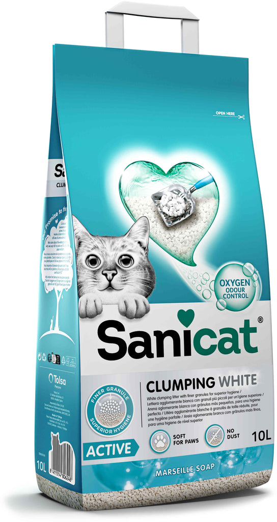 SANICAT Clumping Nisip pentru pisici White, bentonita 10L/8,3kg