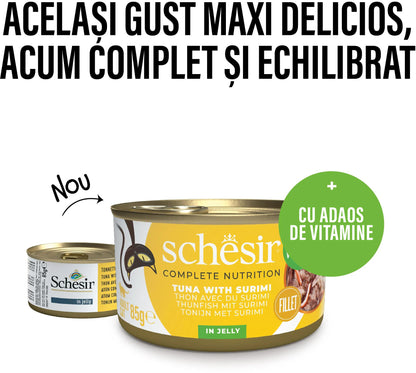 SCHESIR Conservă pentru pisici, cu Ton şi Surimi, în jeleu 85g