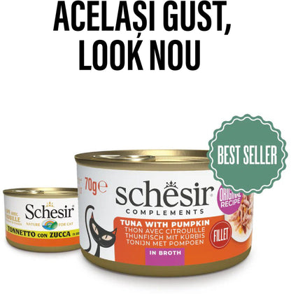 SCHESIR Conservă pentru pisici, cu Ton şi Dovleac, în supă 70g