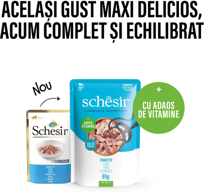 SCHESIR Plic hrană umedă pentru pisici, cu Ton, în jeleu 85g
