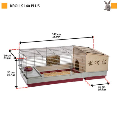 FERPLAST Cuşcă pt iepuri KROLIK 140, cu casă din lemn detaşabilă, 142x60x50 cm