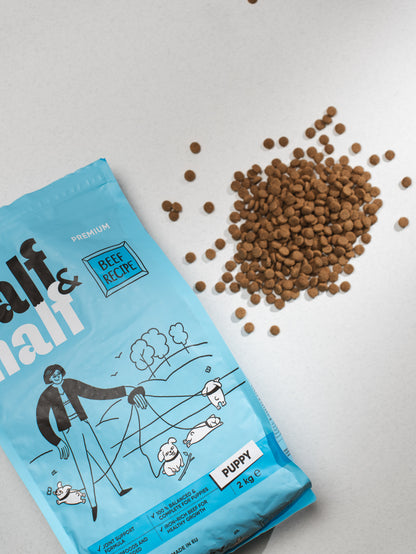 HALF&HALF Hrană uscată PUPPY, pentru căţei de toate rasele, cu Vită