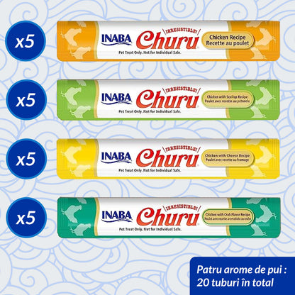 INABA CHURU Recompensă pentru pisici, Varietăţi cu Pui, 20 plicuri x14g