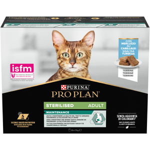 PRO PLAN® STERILISED MAINTENANCE Adult, terină cu Cod, hrană umedă pentru pisici, 10 x 75g