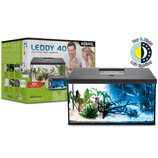 Acvariu din sticla Aquael Set Leddy 40 Black Day&Night 41x25x25cm - Animax
