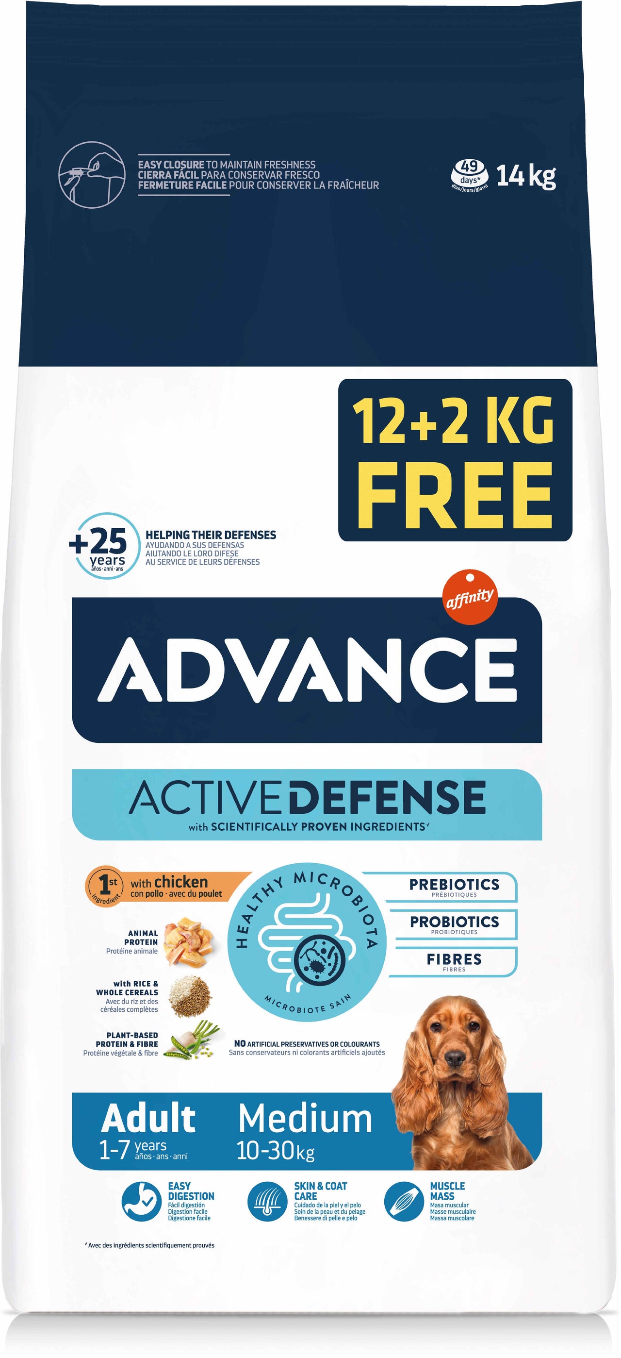 ADVANCE Medium Adult Pui si orez 12kg+2kg GRATIS