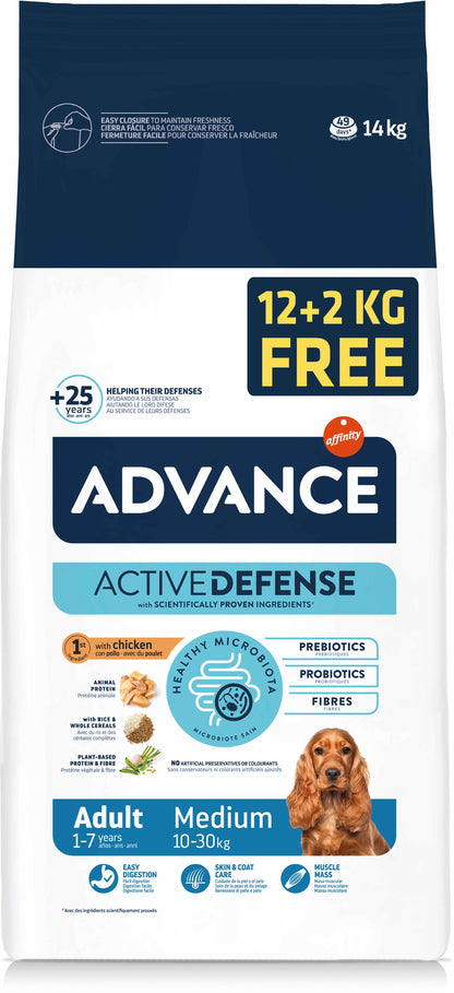 ADVANCE Medium Adult Pui si orez 12kg+2kg GRATIS