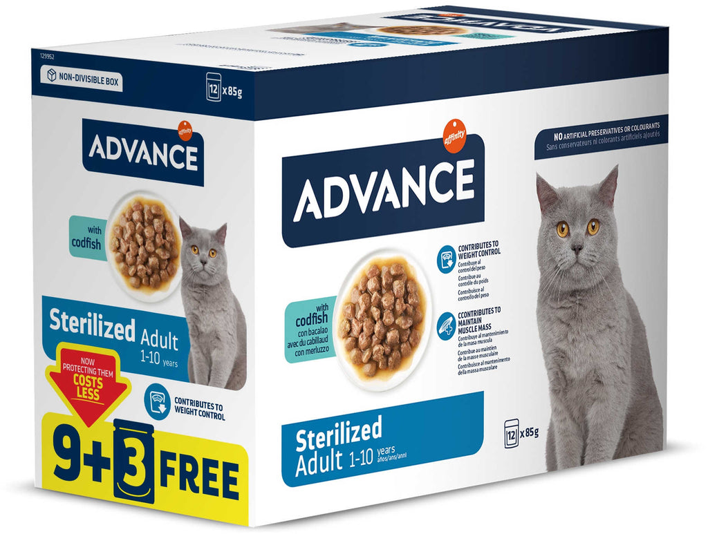 ADVANCE Plic MULTIPACK pentru pisici Sterile, Cod 12x85g 9+3 GRATIS