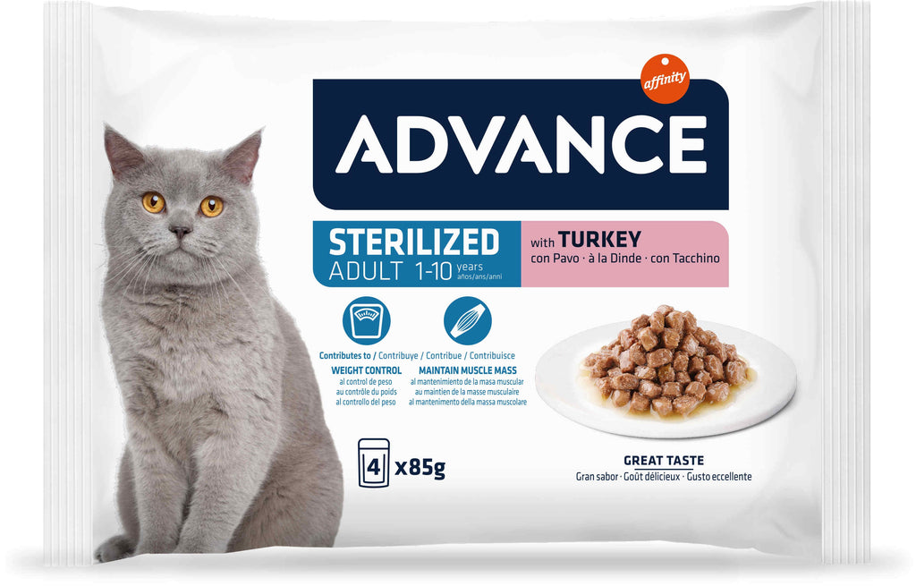 ADVANCE Plic MULTIPACK pentru pisici Sterile, Curcan 4x85g